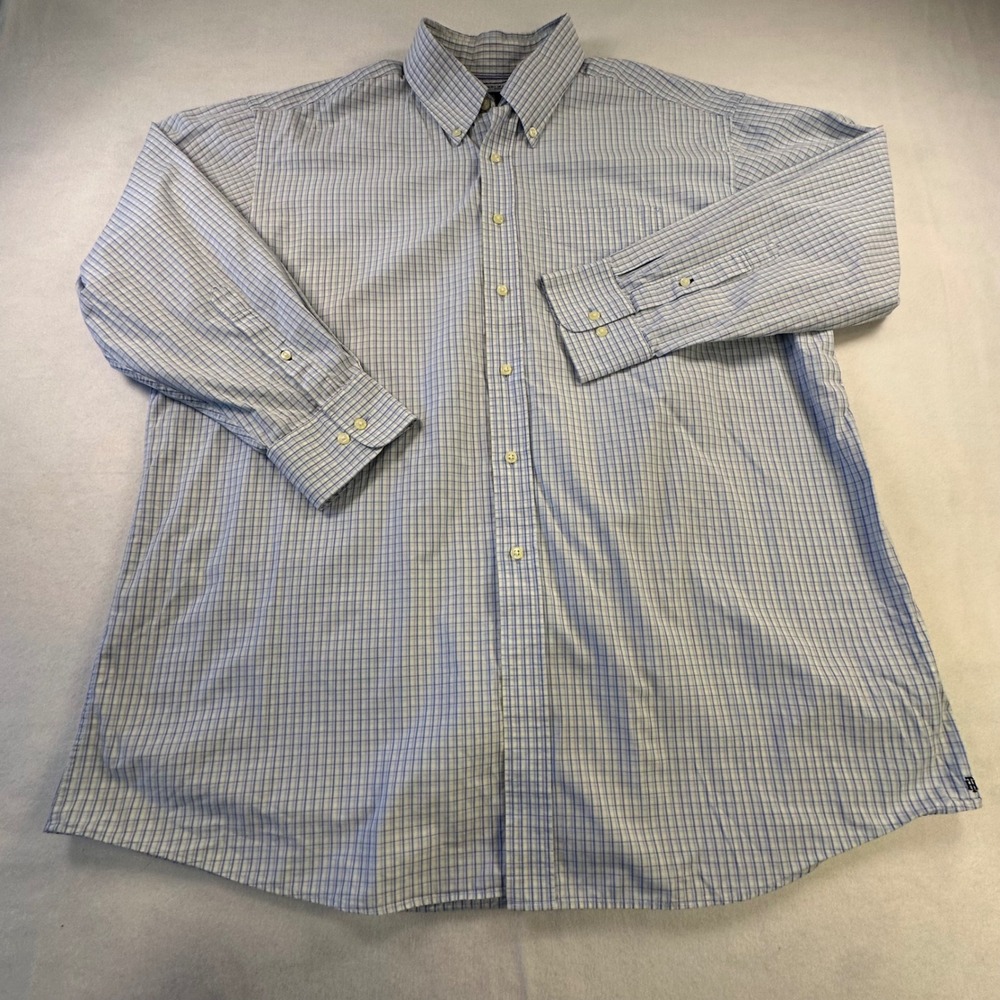 Tommy Hilfiger Ithaca Mens XL Blue Yellow Plaid Button Down Shirt 17.5 32-33